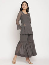 Women's Charcoal Grey Poly Chiffon Angrakha Sharara Set-AHKUTPGH-FF-COMBO-340